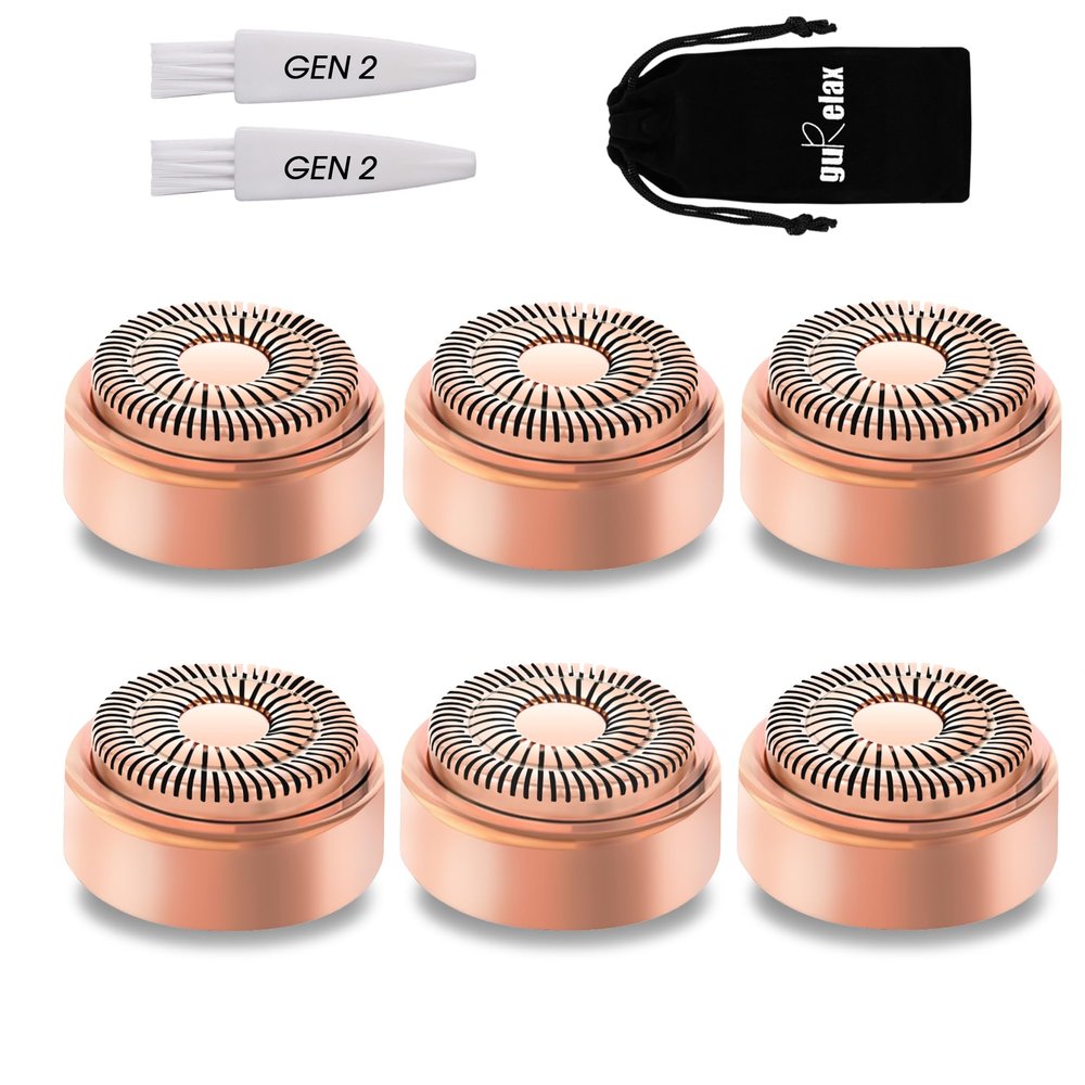 Replacement Heads for Flawless Facial Hair Remover, Replacement Blades for Finishing Touch Flawless Hair Removal Gen 2, 6 Count 18k Gold Heads with Storage Bag
