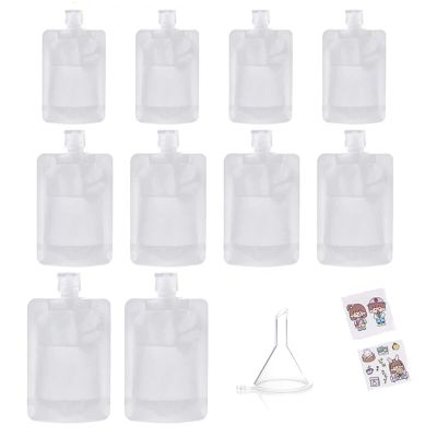 10PCS Travel Size Empty Squeeze Pouch with a Funnel,Refillable Transparent Lotions Packaging Bag Travel Toiletry Bags Pouch for Shampoo/Hand Liquid/Cream,Portable Cosmetic Containers (30ml/1oz)