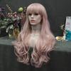 Pink Synthetic Wigs With Bangs Hair Natural Wavy Heat Resistant Fiber Cosplay Wigs Women view 2
