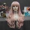 Pink Synthetic Wigs With Bangs Hair Natural Wavy Heat Resistant Fiber Cosplay Wigs Women view 4