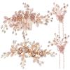 4 Pieces Bridal Rose Gold Hair Accessories for Brides and Bridesmaids Rhinestone Hair Pins Crystal Flower Barrette Wedding Combs with Leaves view 1