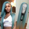 12"Blue Wig Silky Straight Human Hair Wigs Brazilian Remy Hair 150% density light Blue Middle Part Human Hair Wigs For Women 13X4 Middle Part Lace Front Wigs for Women view 1