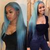 12"Blue Wig Silky Straight Human Hair Wigs Brazilian Remy Hair 150% density light Blue Middle Part Human Hair Wigs For Women 13X4 Middle Part Lace Front Wigs for Women view 2