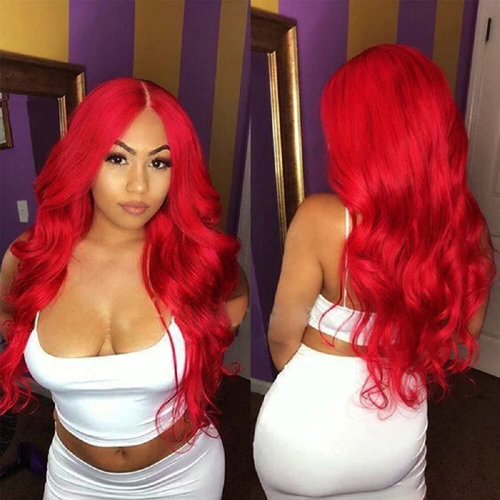 10" Red Color Body Wave Lace Front Wigs Human Hair with Baby Hair 150% Density Brazilian 13x4 inch Deep Middle Part Lace Front Wigs for African American Women