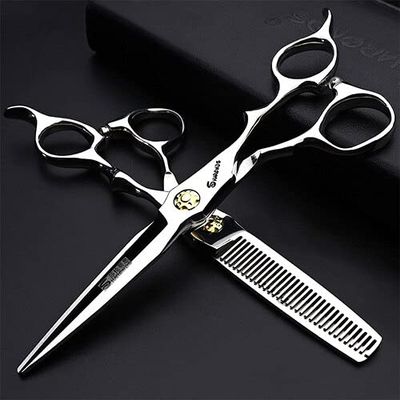 Hair Cutting Scissors, Japanese imported professional hairdressing scissors 6 inches flat tooth scissors cut thin hair stylist 440C haircuts BY ZZYY (Color : 6inch 2pc F)
