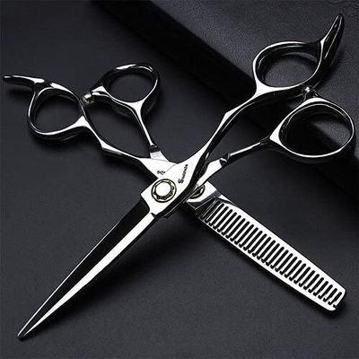 Hair Cutting Scissors, Japanese imported professional hairdressing scissors 6 inches flat tooth scissors cut thin hair stylist 440C haircuts BY ZZYY (Color : 6inch 2pc D)