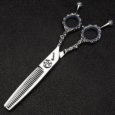 Hair Cutting Scissors, Hairdressing salon 440c professional hairdressing scissors hair stylist with 6-inch flat-cut teeth scissors A-cut hairdresser scissors BY ZZYY (Color : 6Thining with case)