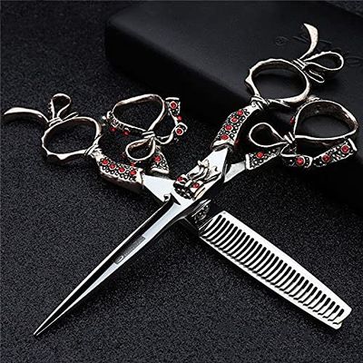 Hair Cutting Scissors, 5.5/6 Inch professional haircut thinning scissors hairdressing salon scissors stainless steel flat teeth scissors set BY ZZYY (Color : Red)