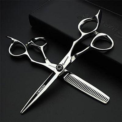 Hair Cutting Scissors, 6 inch Professional Hairdresser Scissors + Fine Scissors Hair Salon 440c Stainless Steel Barbers Haircut Scissors Set BY ZZYY (Color : Red)