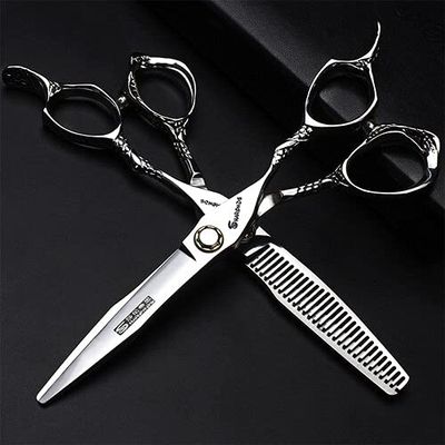 Hair Cutting Scissors, Japanese imported professional hairdressing scissors 6 inches flat tooth scissors cut thin hair stylist 440C haircuts BY ZZYY (Color : 6inch 2pc E)