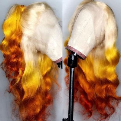 13x4 Free Part Body Wave Plucked 150% Density Rainbow Wigs Human Hair Lace Front Wigs with Baby Hair Glueless Brazilian Ombre Orange Colored 613 Body Wave Wigs For Women(20inch,Orange Blonde)
