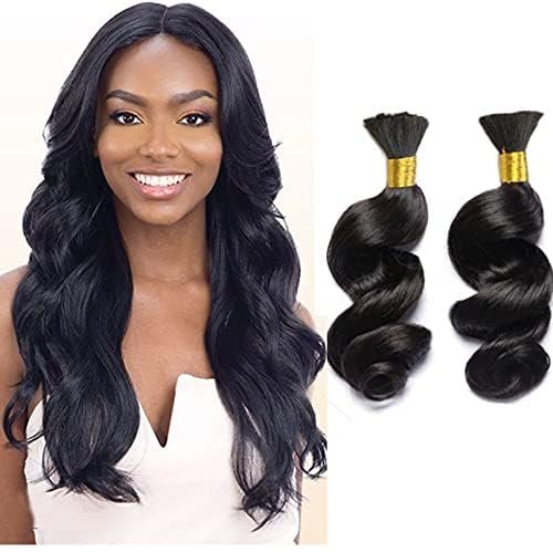 Bouncy Wave Human Hair Bulk For Braiding Brazilian Remy Bulk Hair No Weft Micro Braiding Loose Wave Hair Weaving Bundles Extension 100g 1Piece/Order (18inch 100grams 1Piece, #Natural Black)