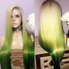 10" Rainbow Ombre Green Colored 613 Blonde Wig Free Part 13x4 Human Hair Lace Front Wigs Silky Straight Pre-Plucked Hairline 150% Density Lace Wigs Full Ends with Baby Hair view 2