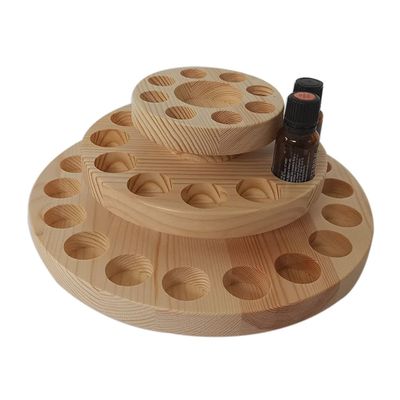 3 Layers Essential Oil Storage Turntable Natural Solid Wood Handmade Rotating Essential Oil Display Rack D5CMx1 D2.1CMx8 D3CMx30 Height 13cm