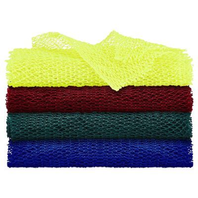 4 Pieces African Net Bath Sponge African Exfoliating Long Net Sponge Exfoliating Shower Body Scrubber Skin Smoother for Daily Use(Red, Dark Green, Blue, Yellow, 25.6 x 7.9 inch)