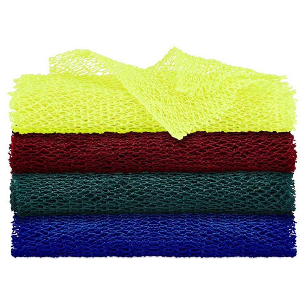 4 Pieces African Net Bath Sponge African Exfoliating Long Net Sponge Exfoliating Shower Body Scrubber Skin Smoother for Daily Use(Red, Dark Green, Blue, Yellow, 25.6 x 7.9 inch)
