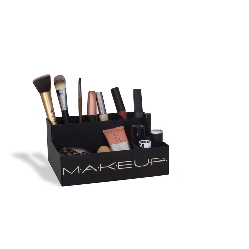 GEGUTON Makeup Organizer Box - Organization Display for Makeups, Cosmetics Steel Storage Set for Vanity, Birthday Gifts for Mom, Women & Girls, Gift for Her - Beauty Collection - Black