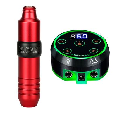 Tattoo Kit Professional Rocket Tattoo Machine Pen Motor Strong Tattoo Power Supply 10 Pcs Cartridge Needle Tattoo Supplies,Red
