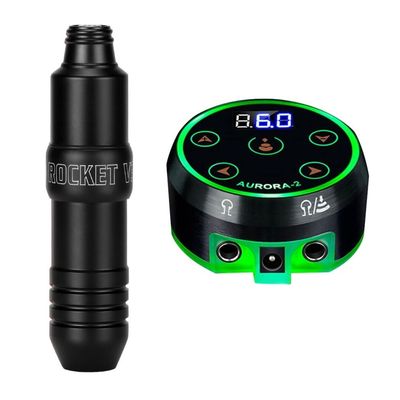 Tattoo Kit Professional Rocket Tattoo Machine Pen Motor Strong Tattoo Power Supply 10 Pcs Cartridge Needle Tattoo Supplies,Black
