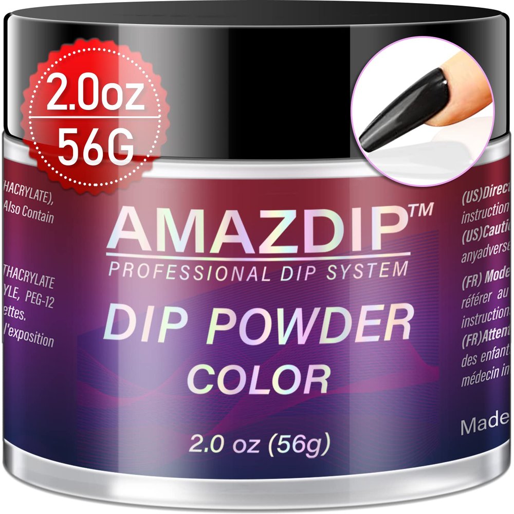 Dip Powder Black Color, 2 Ounce/ 56 Gram, AMAZDIP Dipping Powder Nail System for French Nail Art Design Salon/DIY at Home