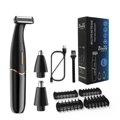 Electric Shaver Bikini Trimmer, Wet & Dry Rechargeable Cordless Painless Electric Razor for Women, LED Display Nose Hair Trimmer 3 in 1 Grooming Kit (Black)