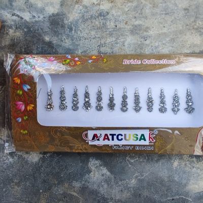 12 Silver Crystal Bindi Bridal face Jewels Forehead Tika Indian Bindis for women bindi Indian multicolor round long small gold (Long 12 bindi - Silver color)