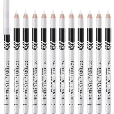 Ruluti 12 Pcs Eye Liner Pencil Natural Matte Eyeliners Makeup Tool Hypoallergenic Soft Crayon Pencils White