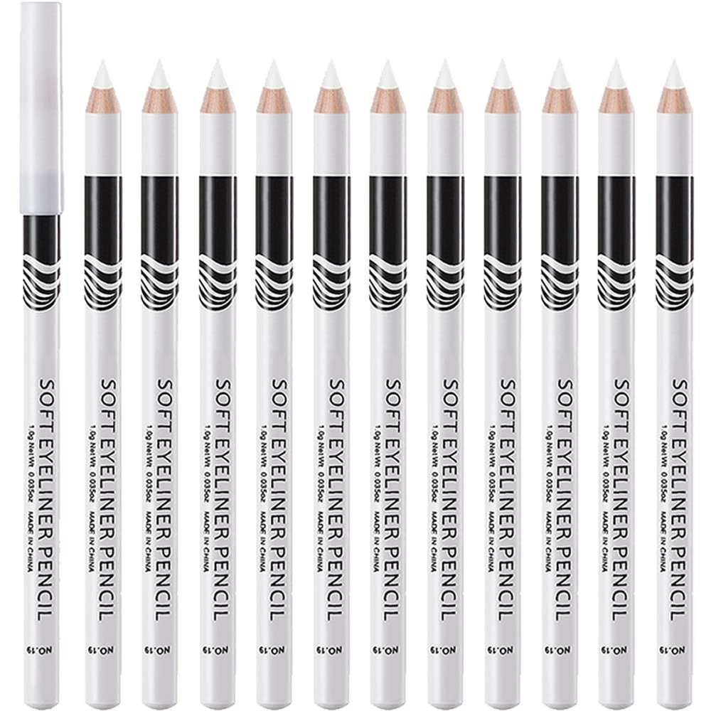 Ruluti 12 Pcs Eye Liner Pencil Natural Matte Eyeliners Makeup Tool Hypoallergenic Soft Crayon Pencils White