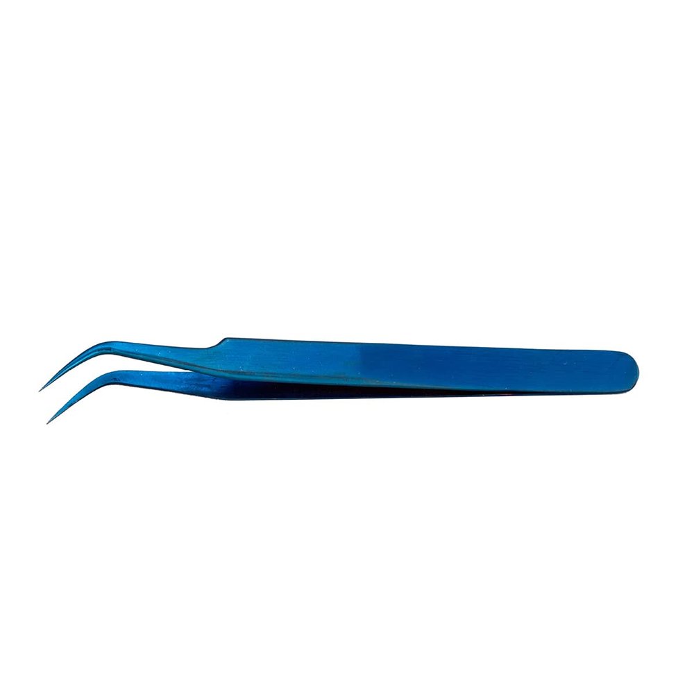 Eyelash Extension Tweezers ESD-15 Stainless Steel Tweezers, Used for Eyelash Extension, Manual Calibration Elbow Tweezers (Color-Plated Blue) 1pcs
