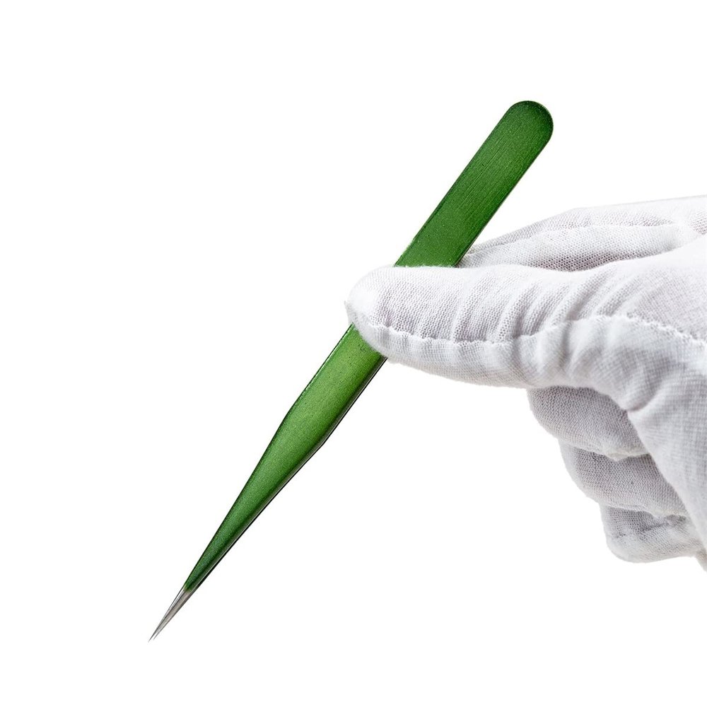 Eyelash Extension Tweezers ESD-15 Stainless Steel Tweezers, Used for Eyelash Extension, Manual Calibration Straight Tweezers (Green) 1pcs