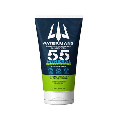 Watermans Mineral SPF 55 Sunscreen with Zinc, Aqua-Armor, Broad Spectrum Sunscreen for Face and Body, Reef Safe Sunscreen, Water Resistant, Mineral Sunscreen