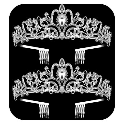 2 Pack Silver Crystal Crowns Tiara for Women, Girls Elegant Princess Rhinestone Crown with Combs, Bridal Wedding Headbands Prom Birthday Party Halloween Hair Accessories Jewelry Gifts for Women Girls