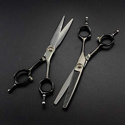 Hair Cutting Scissors, Japan 9cr13 steel 6 '' black Bearing cut hair salon scissors cutting barber Thinning shears hairdressing scissors BY ZZYY (Color : Set)