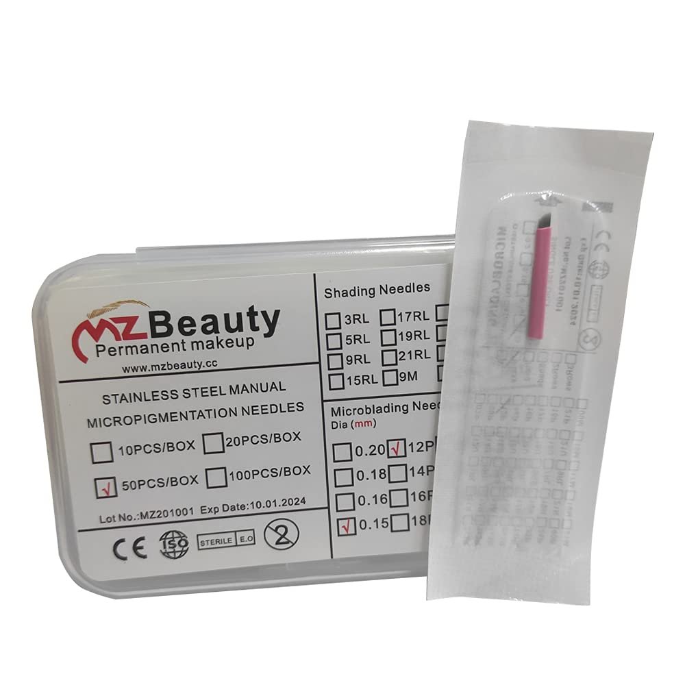 0.15MM 12Flat Microblading Needles Tattoo Microblades 12Pins With Lot No. Exp Date Felix Eyebrow Permanent Makeup Agujas