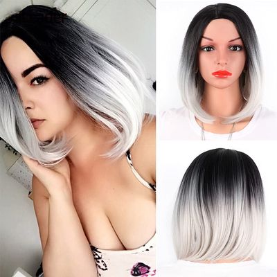 14Inch Short Synthetic Wig Shoulder-Length Womens Wigs Short Bob Platinum Blonde Wig With Natural Ombre Pink Grey Bug8#