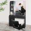 mefeir Wall Mount Hair Styling Barber Station with Support Leg & Mirror,Hair Salon Equipment, Spa Furniture Set (Black) view 1
