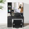 mefeir Wall Mount Hair Styling Barber Station with Support Leg & Mirror,Hair Salon Equipment, Spa Furniture Set (Black) view 2