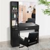 mefeir Wall Mount Hair Styling Barber Station with Support Leg & Mirror,Hair Salon Equipment, Spa Furniture Set (Black) view 3