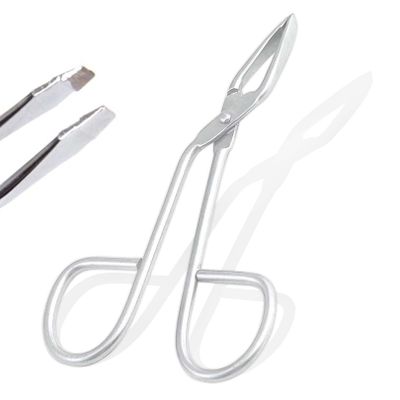 AAProTools Eyebrow Scissors Tweezers, Stainless Steel Elbow Pliers Clip Scissors, Flat Tip Tweezers Hair Plucker, Professional Eyebrow Plucking workable