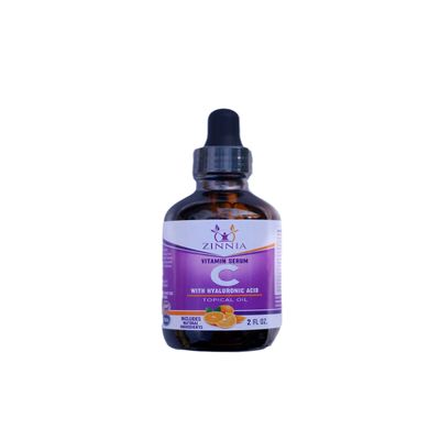 Zinnia Vitamin C Serum with Hyaluronic Acid - 2 Fl Oz Topical Oil with Natural Ingredients for Skin Nourishment, Replenishment, Reducing Signs of Aging