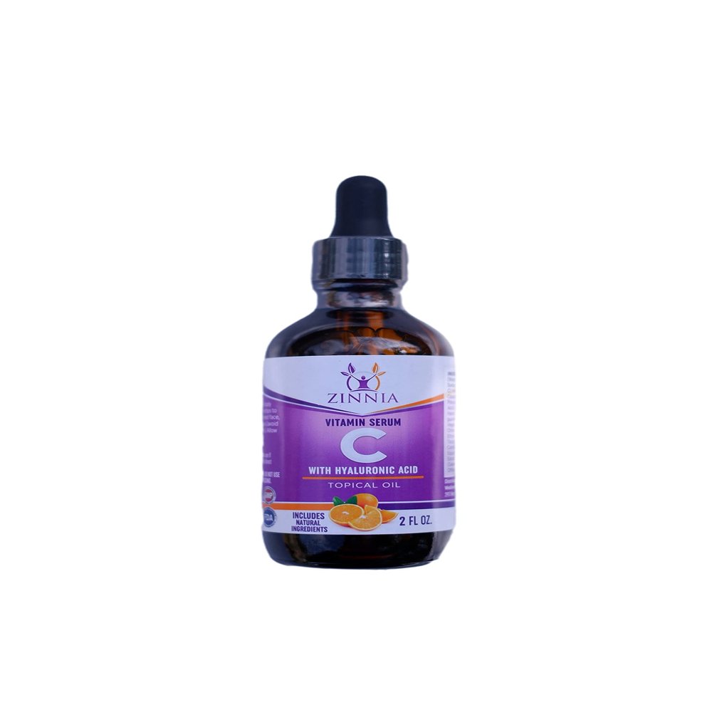 Zinnia Vitamin C Serum with Hyaluronic Acid - 2 Fl Oz Topical Oil with Natural Ingredients for Skin Nourishment, Replenishment, Reducing Signs of Aging