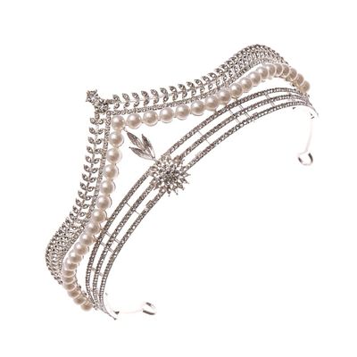Hair Decorations Pearl Rhinestone Crown 1pc Rhinestone Pearl Crown Bride Zinc Alloy Hair up Rhinestones Headdress Accessory Bridal Accessories