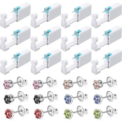 Chumia 12 Pack Disposable Ear Piercing Tool with 12 Pcs Ear Studs Safety Tool (5mm) Self No Pain Easy Use