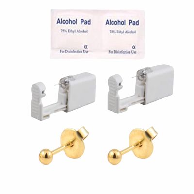 2Pcs Disposable Sterile Unit Ear Nose Stud Piercing Gun Piercer Tool Machine (3mm Gold Ball)