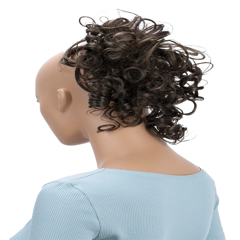 CAISHA Jumbo Hairpiece Scrunchy Updo Voluminous Curly Messy Bun Brunette With Highlights G19L