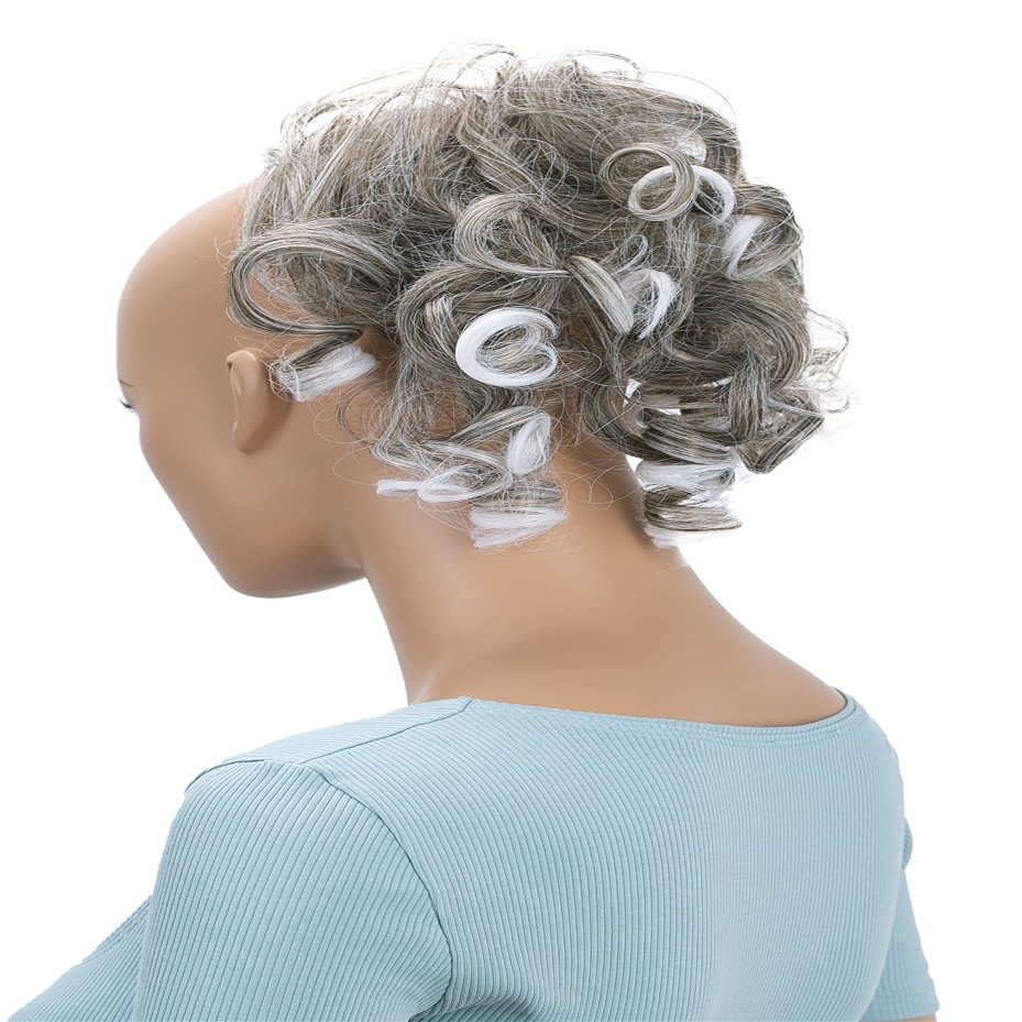CAISHA Jumbo Hairpiece Scrunchy Updo Voluminous Curly Messy Bun Light Brown Gray Mix G24L