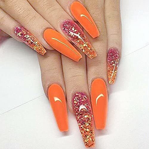 24Pcs False Nails French Full Cover Long Coffin Press On Fake Nails for Womens (002)