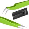SIVOTE Lash Tweezers for Eyelash Extensions, Hand Calibrated Straight & Curved Tip, Pack of 2, Green view 1
