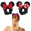 Styla Hair 2pk Mouse Ear Scrunchies for Kids Velvet Hair Bow Scrunchies for Women - Sparkle Sequins Mouse Hair Bands for Pony Tail (Red Black) view 1