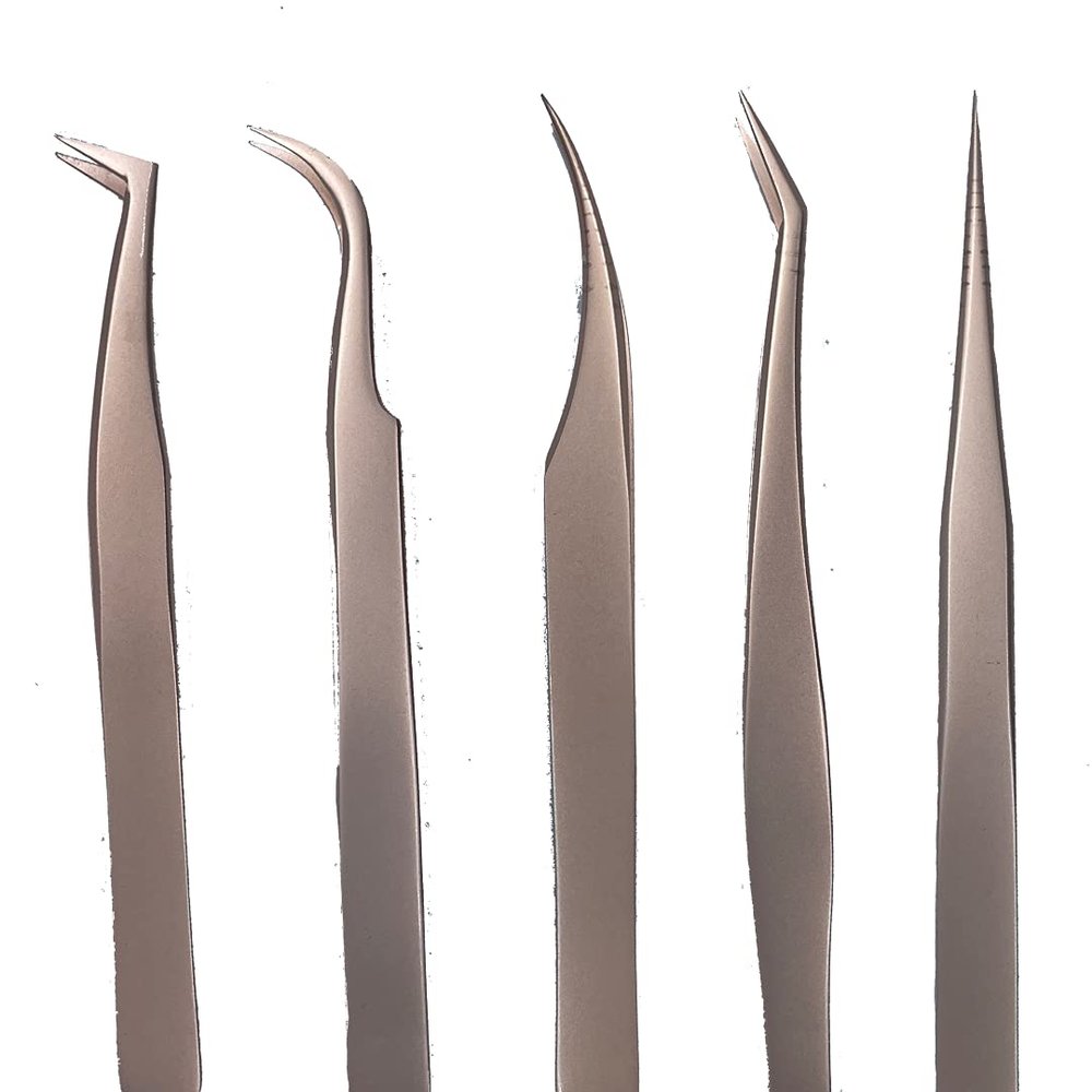 The Muse - Eyelash Extension Tweezers, 5 Piece Tweezer Set, Volume Classic Lash Extensions Stainless Steel Lash Extension Supplies Tweezers
